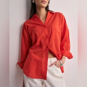 PIECES Cotton/Linen Blend Button Down Shirt Relaxed Fit Women’s Size Medium